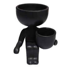 Succulent Cactus Decorative Containers, Mini Desk Window Sill Decor - Creative Sitting Human Shaped Pots For Living Room Or Hosting Room (Black White)