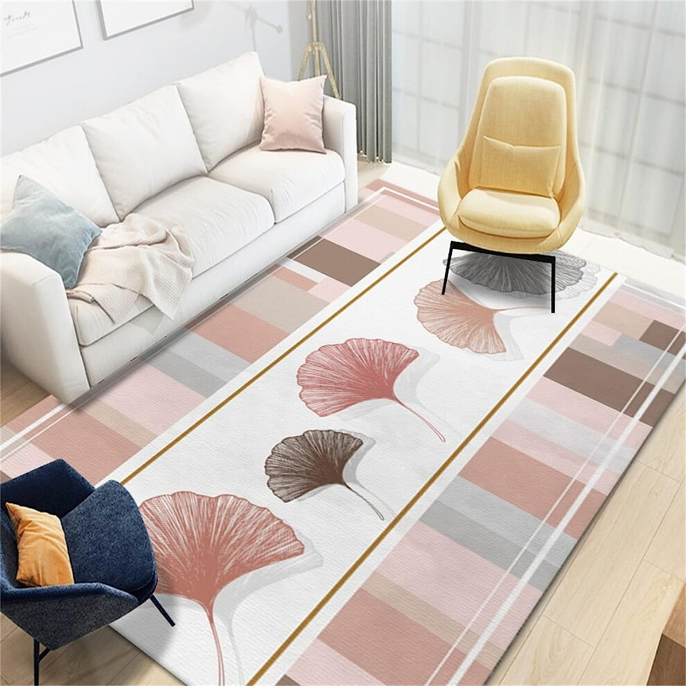 3D Printed Rugs Pink Gold Ginkgo Leaves Doormat NonSlip Indoor Rug 80x120 Cm Living Room Bedroom Nursery Baby Room