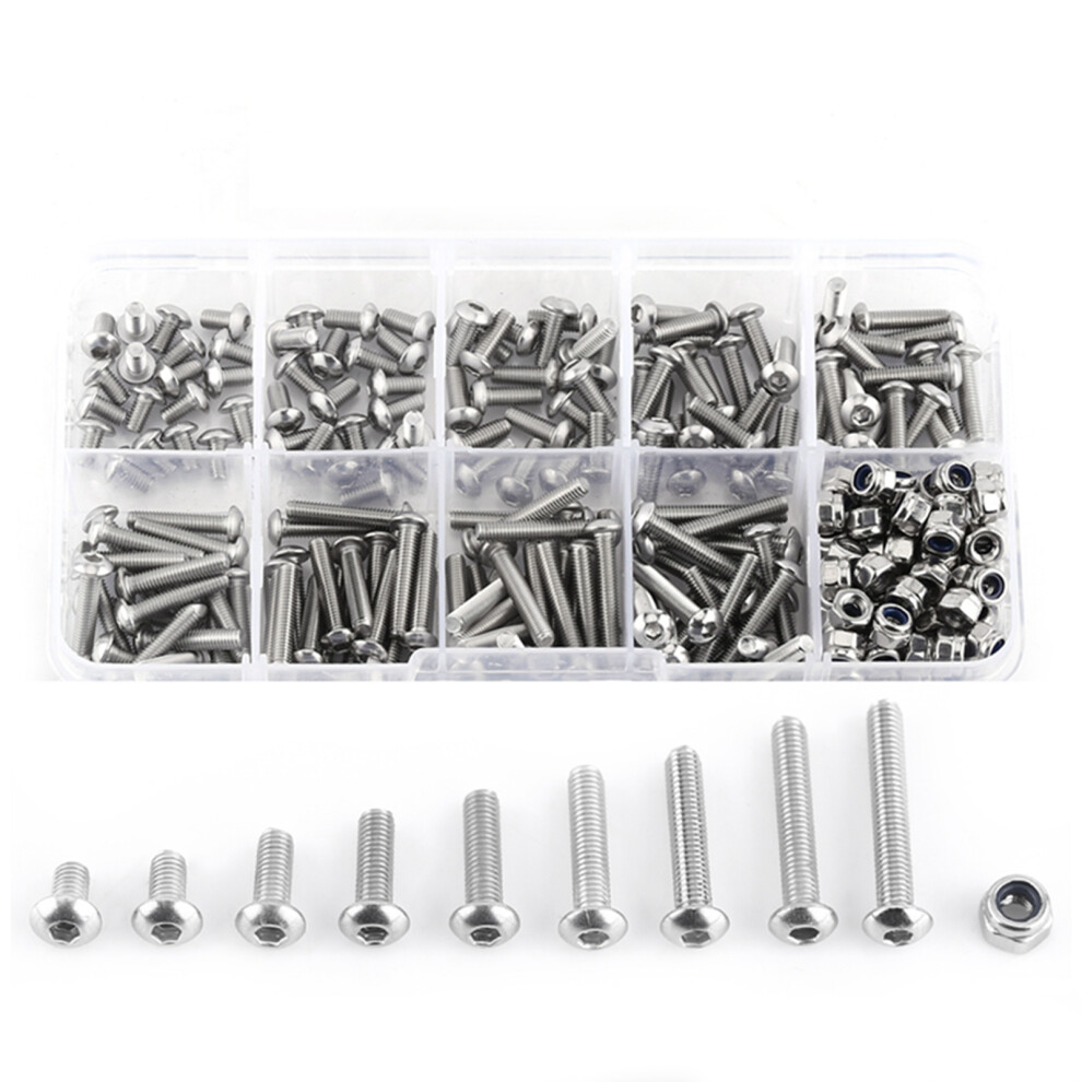 280Pcs M3 Ss304 Hex Socket Button Head Screws Locknut Set For Industrial Use 6931363072660