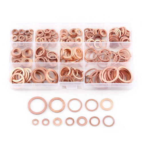 Durable 280pcs 12 Size Copper Flat Washers with Storage Case for Bolts
