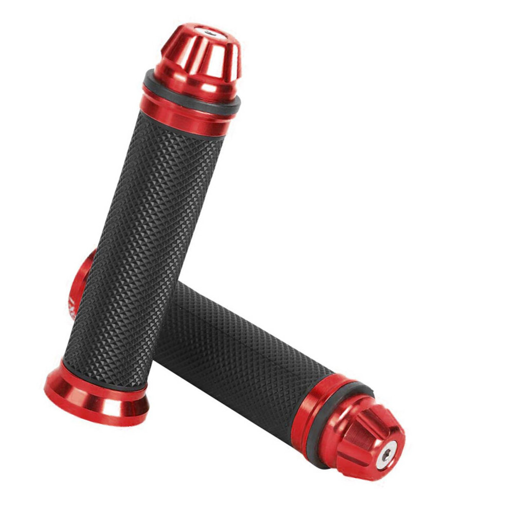 Motorcycle 7/8" Handlebar Grips - Cnc Aluminum & Rubber Design Red 5021363078944