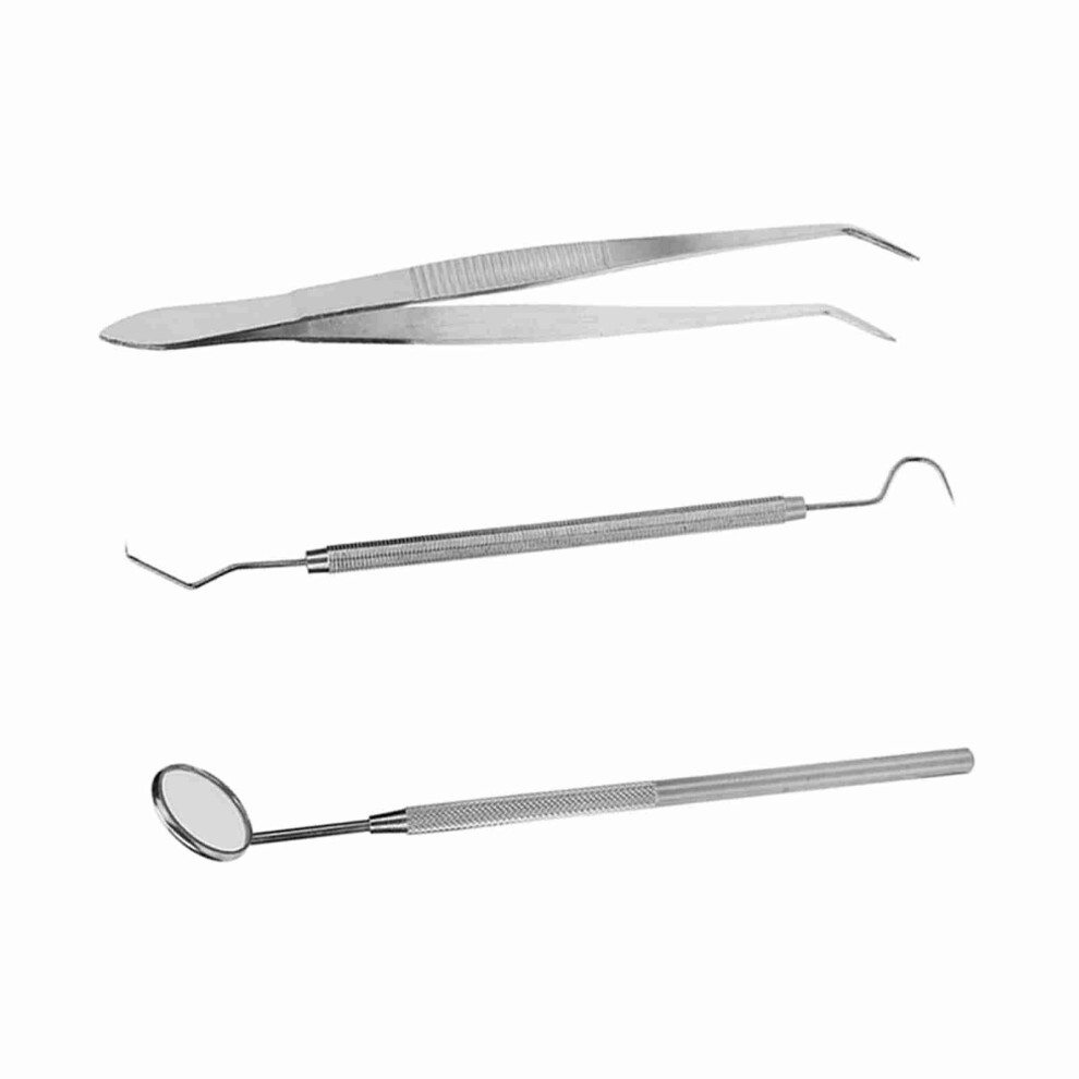 3pcs Dental Tools Set Stainless Steel Mouth Mirror Probe Tweezer Teeth Cleaner
