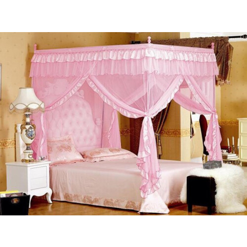 Luxury Pink Princess Corner Post Bed Mosquito Net 1.5x2M 2