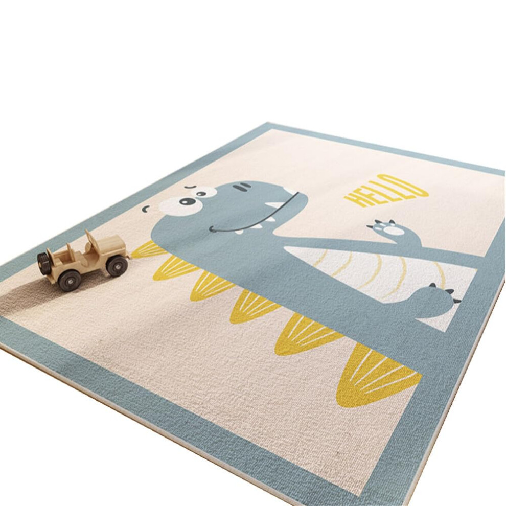 Rug Nonslip Kids Playroom Rug Machine Washable Nursery Rug 80X120cm Learning Letters Dinosaur Lion Animal Decor Blue