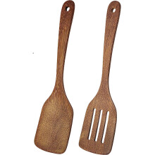 Spatel van massief hout, gladde afwerking, duurzaam en krasbestendig, set van 2 elegante keukenhulpmiddelen