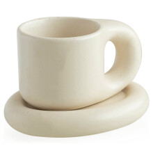 Hrnek s matným krémovým povrchem, zábavný baculatý design, unikátní rukojeť s velkým uchem, 260 ml, pro milovníky kávy hledající styl