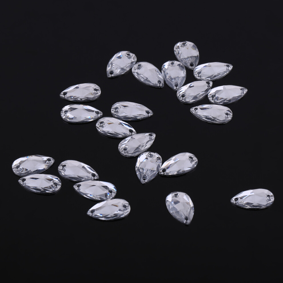 White 200Pcs Drop Shape Resin Flatback Rhinestones With Double Holes For Crafts 3261363088938