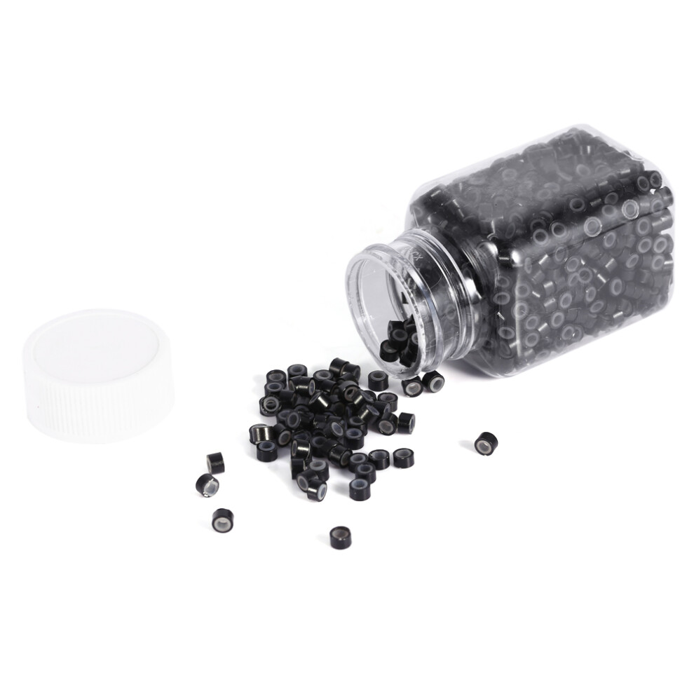 Unisex Black Silicone Hair Extension Beads - 1000Pcs For Secure Hold