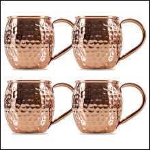 Exquisite Moscow Mule mokken, 4 stuks, roestvrijstalen binnenkant, puur koperen plating, perfecte begeleider voor koude dranken, gehamerd oppervlak,