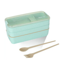 Cutie Bento pentru adulți, recipiente reutilizabile din fibră de grâu cu design cu 3 compartimente, cutie de prânz stivuibilă etanșă și