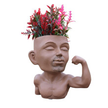 Dreneringshull Blomsterpotte DIY Dekorativ Planter Unik Gave Planter Muskuløs Mann Planter Harpiks Utendørs Planter Kreativ Hode Vase For