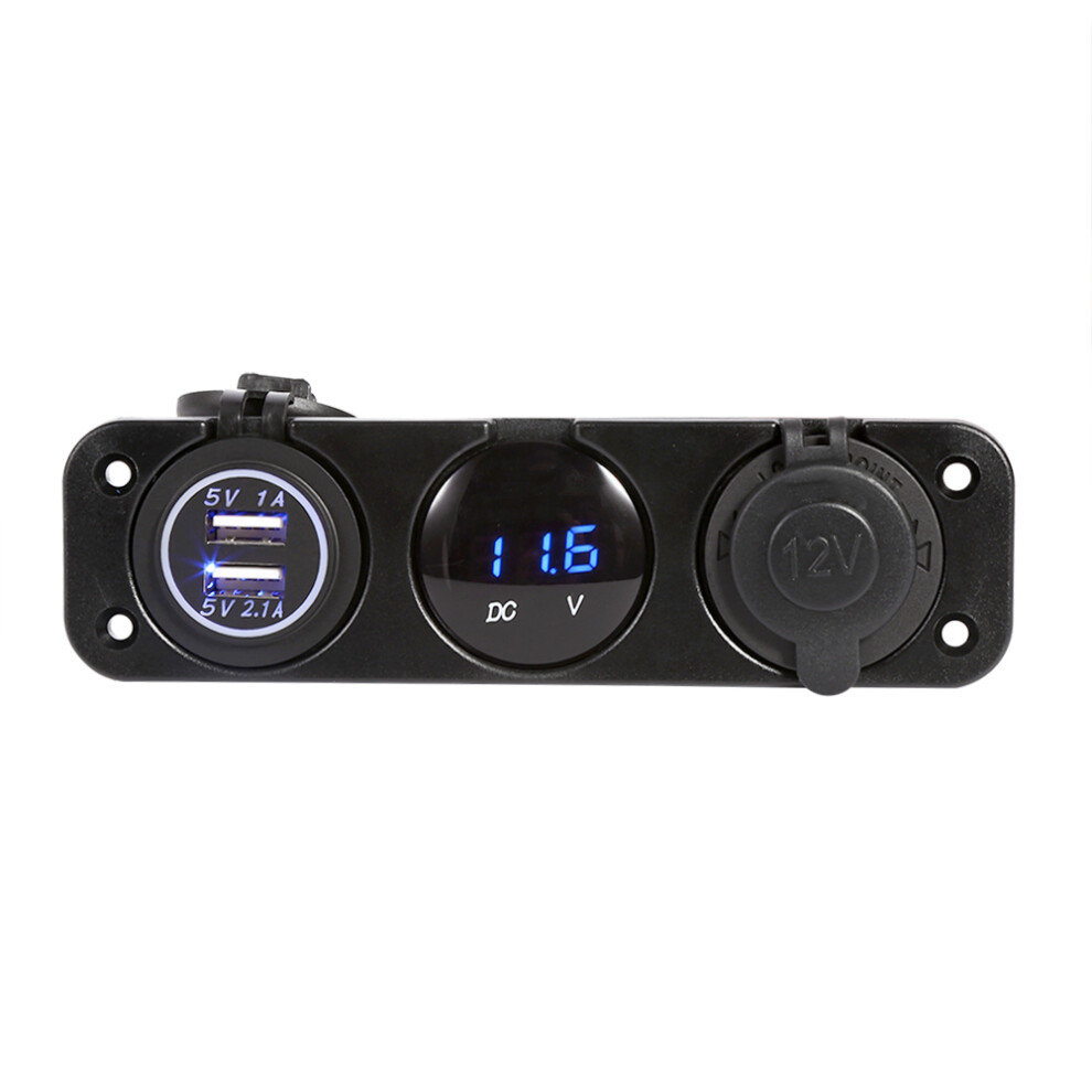 3 Hole Panel Dual Usb Charger Voltmeter 12V Socket With Led Blue 5061363096708