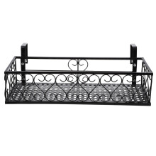 Balcony Hanging Flower Stand Iron Plant Shelf For Outdoor Railings Black Rectangular Design Fence Flower Holder