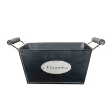 Ghiveci vintage din fier forjat pentru flori decorative, găleată metalică cu mânere, stil rustic, finisaj învechit, ghiveci de flori ideal