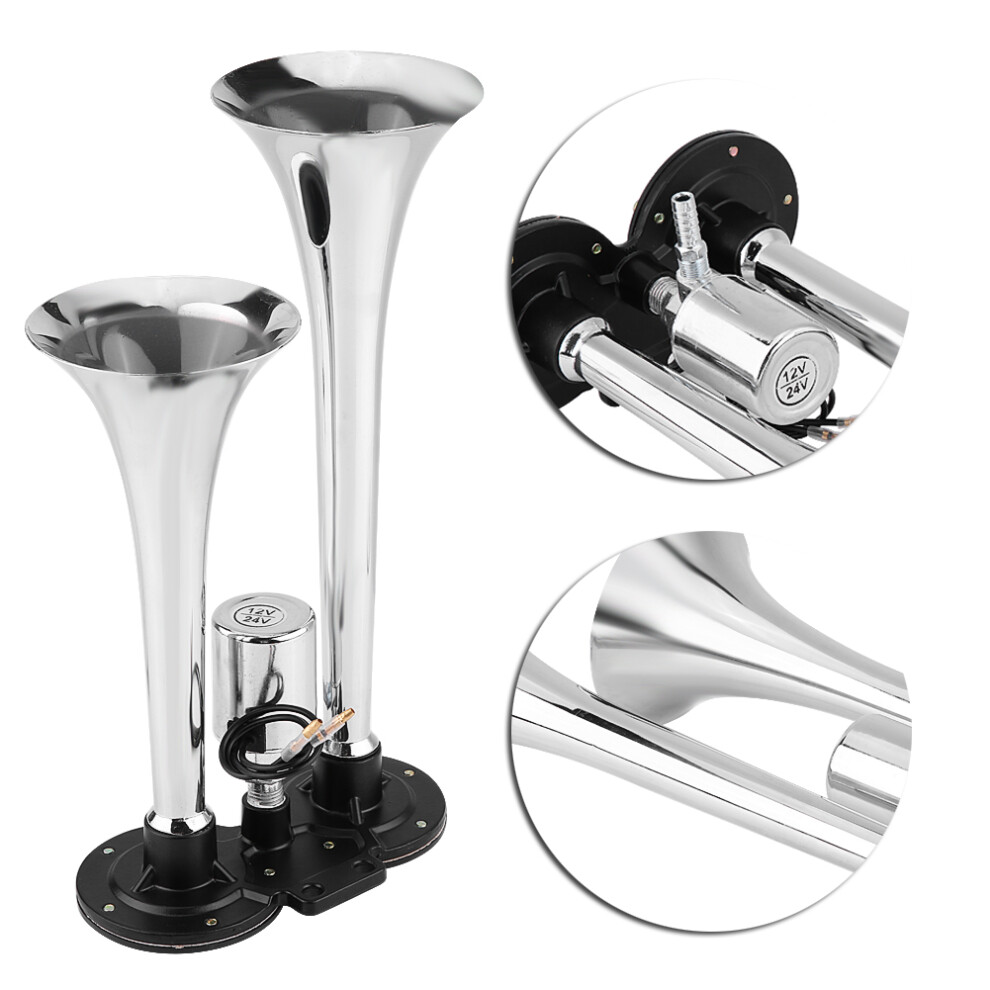 Electric Valved 150Db Chrome Dual Trumpet Air Horn For Multi-Use 4311363098976