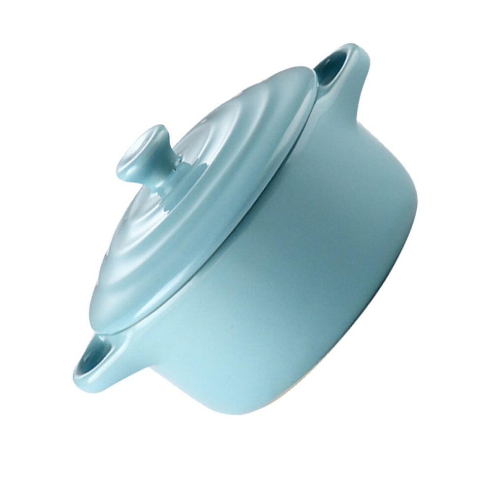 Ceramic Stew Bowl With Double Handles And Lid, Microwave Safe, Fireproof Pot, Lake Blue, Home Kitchen-image-OPC-PN5SDNM-NEW