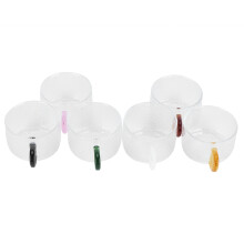 Cupáin Tae Gloine Borosilicate, Dearadh Stylish le Láimhseálacha Daite, Sraith de 6 le haghaidh Espresso, Cappuccino, Latte, Sú, 16 unsa