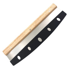 Müheloses Pizzaschneiden mit scharfer Klinge, gebogenem Design, Holzgriff, Edelstahl-Wippschneider mit halbkreisförmiger Schneidfläche und langem