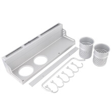 Vægmonteret aluminiumsorganisator til hårtørrer og tandbørste. Elegant moderne design. Rustbestandig. Praktisk organisering. Opbevaringsstativ.