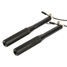 Verstellbares Stahlseil-Speed-Springseil mit Aluminiumgriffen, Schwarz