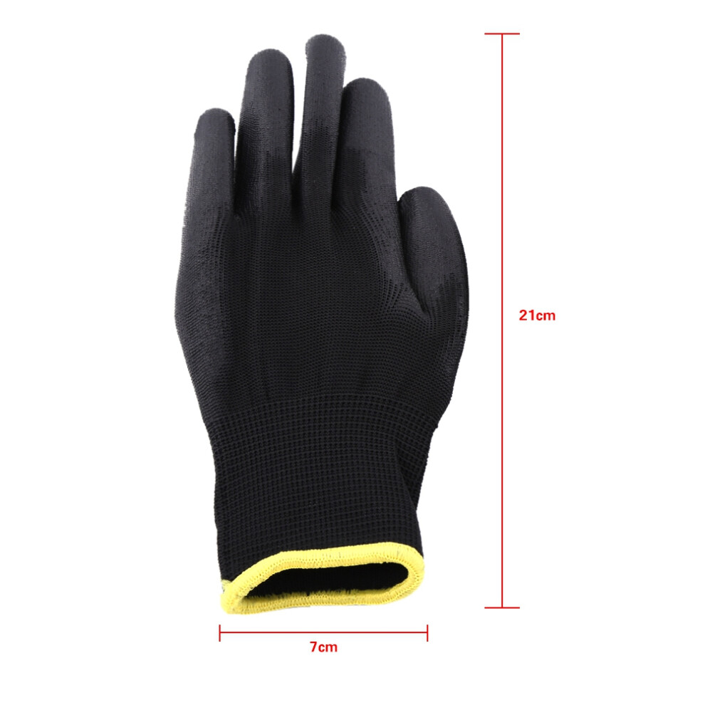 Black Nylon Pu Safety Work Gloves With Yellow Strip And Palm Coating Size S 8381363106878