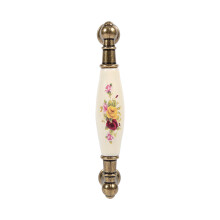 Retro Flower Pattern Ceramic Bronze Knobs with Screws 8 Sizes
