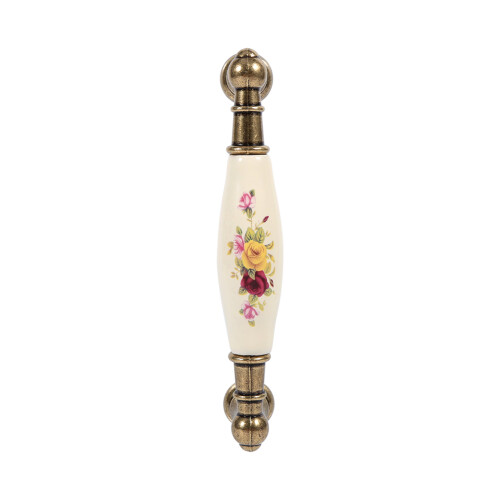 Retro Flower Pattern Ceramic Bronze Knobs with Screws 8 Sizes