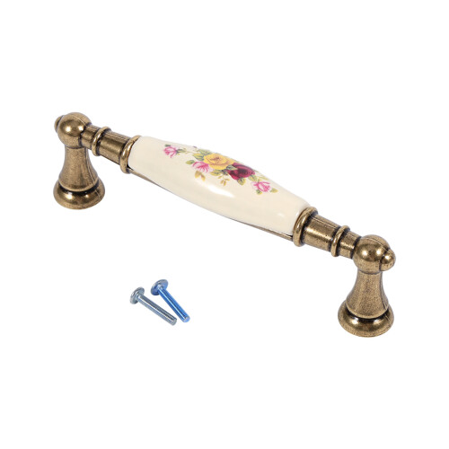 Retro Flower Pattern Ceramic Bronze Knobs with Screws 8 Sizes 1