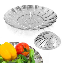 Grønnsaksdampkurv i rustfritt stål med kronblader, flere funksjoner for sunn matlaging, enkel rengjøring og oppbevaring, medium (15,5 cm til 25,5