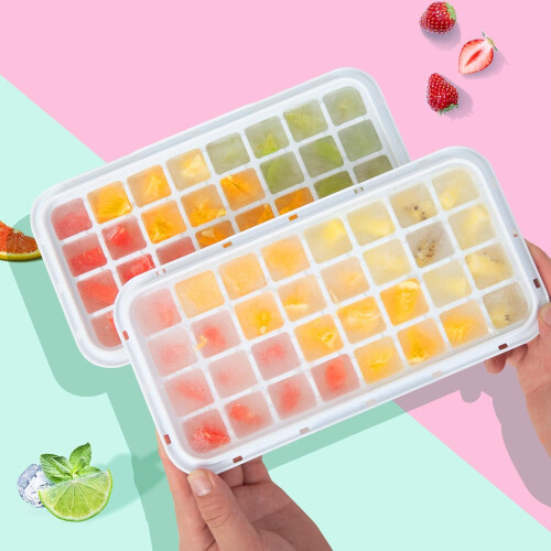 Apartment Essentials Ice Maker, Easy Release Ice Cube Trays with Odor-resistant Lid, Stackable Design for Space Efficiency, Safe Materials, Includes B 2