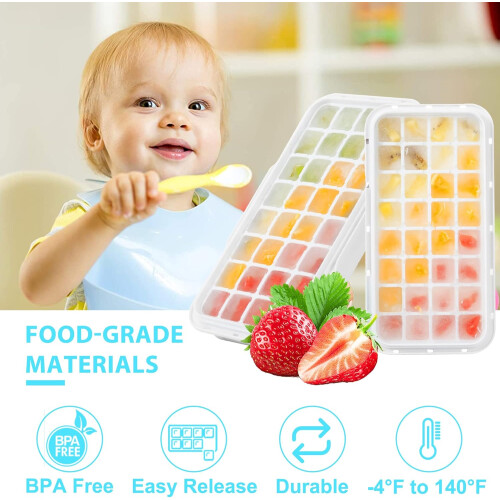 Apartment Essentials Ice Maker, Easy Release Ice Cube Trays with Odor-resistant Lid, Stackable Design for Space Efficiency, Safe Materials, Includes B 1