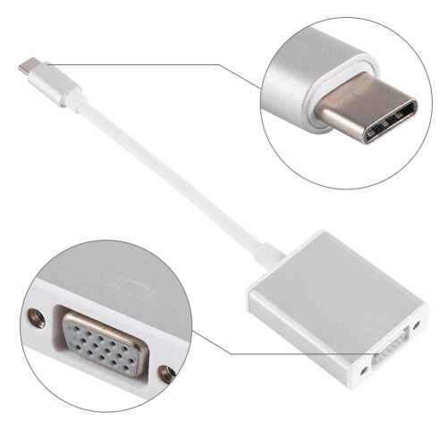 USB C to VGA Adapter 3.1 Cable Converter for Video Display Silver 2