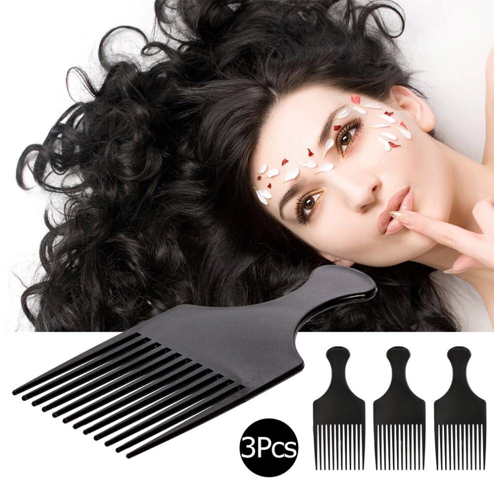 3Pcs Black Afro Comb for Curly Hair Styling, 18.5cm, Lightweight