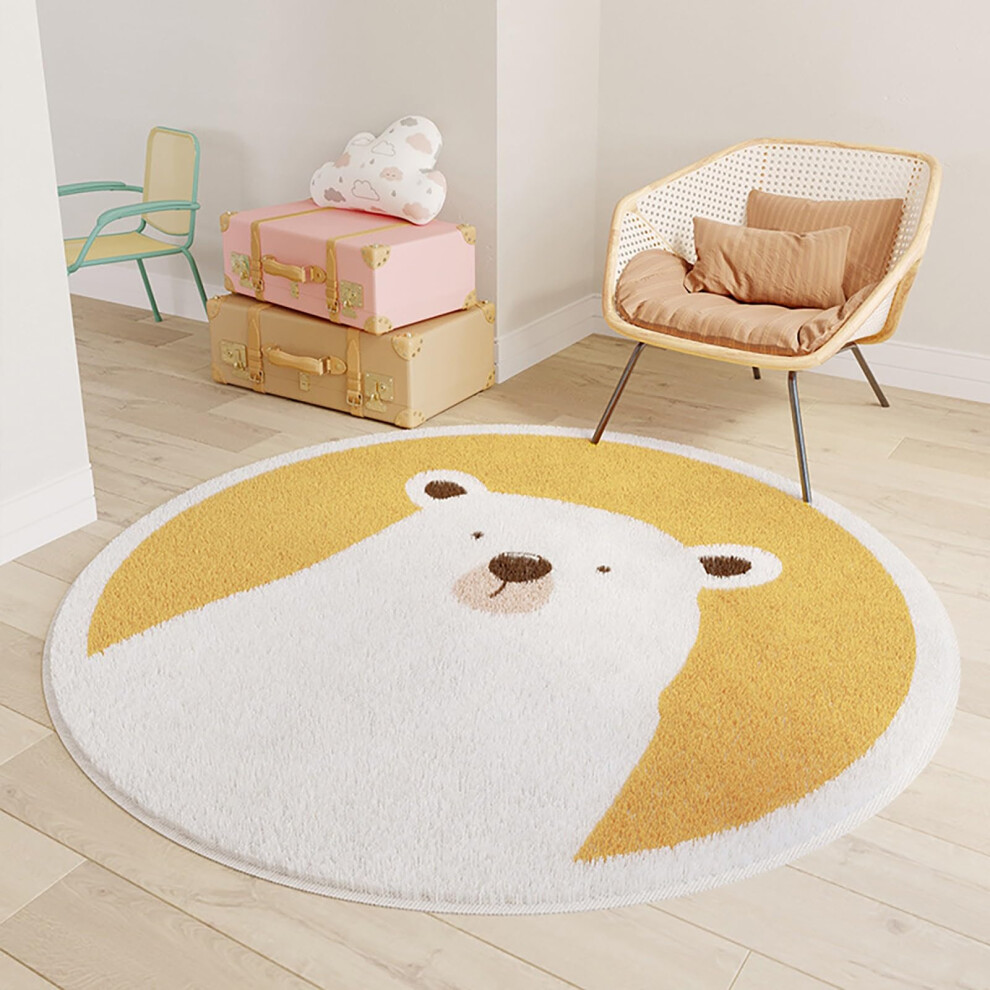 Cartoon Animal Round Rug For Kids Room 160cm Round Fluffy Shaggy NonSlip Circle Carpet Nursery Or Bedroom Color H