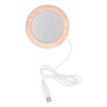 Aquecedor de xícaras antiderrapante, em madeira de nogueira e metal, alimentado por cabo USB, tamanho compacto, controle de temperatura, ideal para