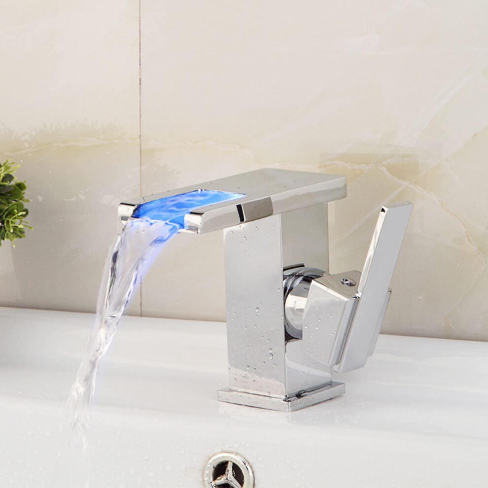 Led Light Bathroom Faucet Waterfall Brass Mixer Tap, 1Hole Singlehandle Hot Cold Chrome For Bathroom Sink 9105992262304