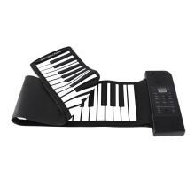 Portable Silicon Roll Up Piano 61 Keys with Built-in Speaker, Black + White