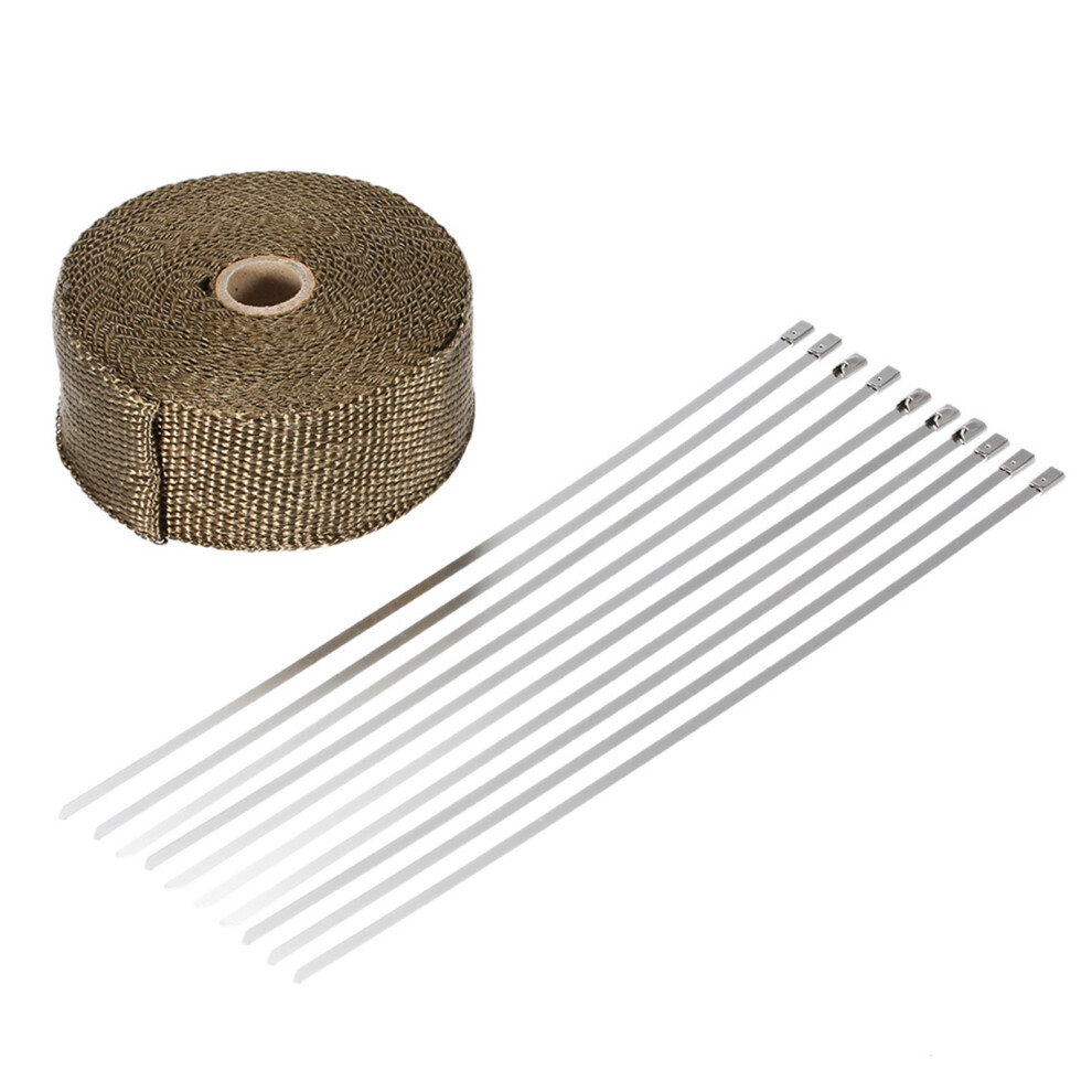 15M Titanium Fiber Exhaust Heat Wrap With 10 Cable Ties, 5Cm Wide 5011363130988