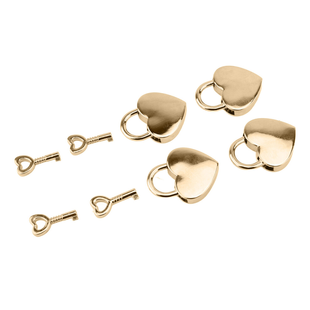 4 Pcs Heart Shaped Gold Zinc Alloy Padlock & Keys Set For Jewelry Box & Treasure Chest 7891363133268