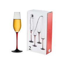 Set di bicchieri da spumante in elegante confezione regalo, flûte da champagne, bicchieri moderni con stelo rosso, flûte in cristallo 100% senza