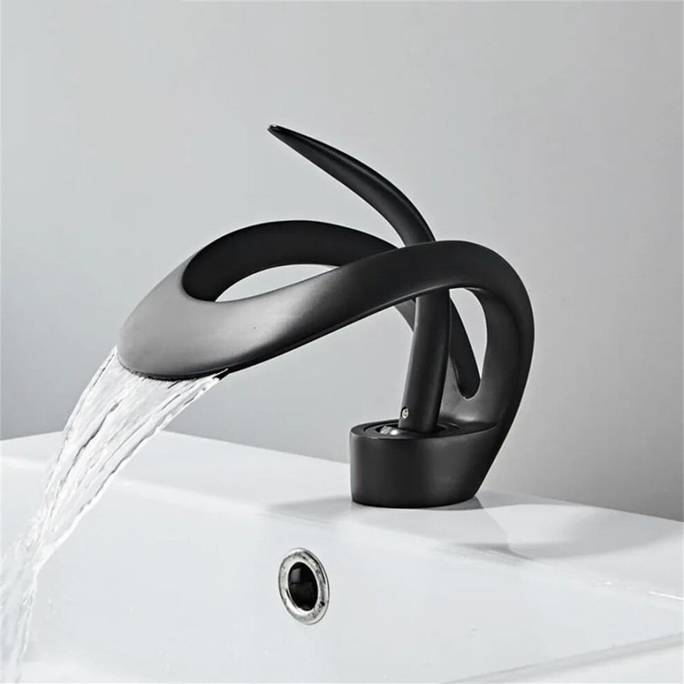 Bathroom Basin Faucet Matte Black Finish Waterfall Vessel Sink Brass Vanity Sink Mixer Tap Hot Cold 9105992264810