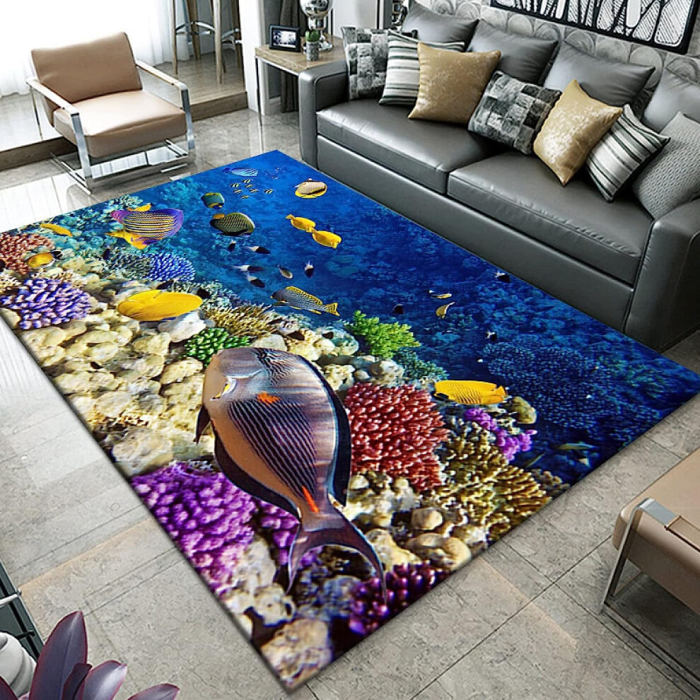 Girl'S Bedroom Carpets 3D Printed Underwater Fish Carpet Flannel Memory Foam Rug 120x160 Cm Kids Room Play Mat