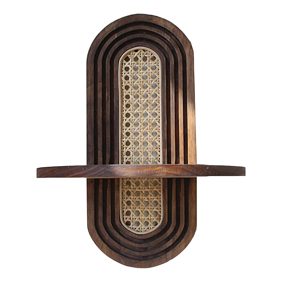 Rattan Floating E Wall Mounted Shelf For Potted Plants Boho Style Natural Rattan 9067246950637