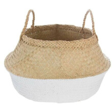Panier décoratif en jonc de mer blanc, panier de rangement tressé à la main d'inspiration bohème avec poignées pour une décoration intérieure