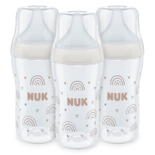 NUK Perfect Match Baby Bottles Set | 3+ Months | Adapts to Baby's Palate | Temperature Control | Anti Colic Vent | 260 ml | BPA-Free | Medium Silicone