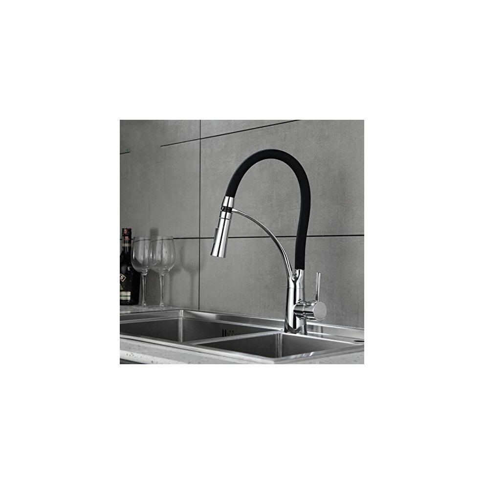 Kitchen Faucet Pulldown Chrome And Black Finish, 360 Degree Rotating Tap, Hot And Cold Water Kitchen Sink Taps 9067246952785