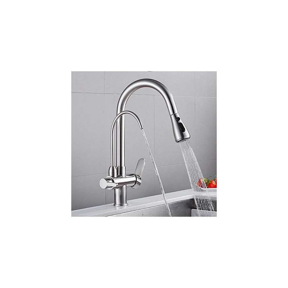 3 Way Kitchen Tap Water Filter Tap With Pullout Gooseneck, Rotating Dualmode Undersink Kitchen Mixer 9105992267125