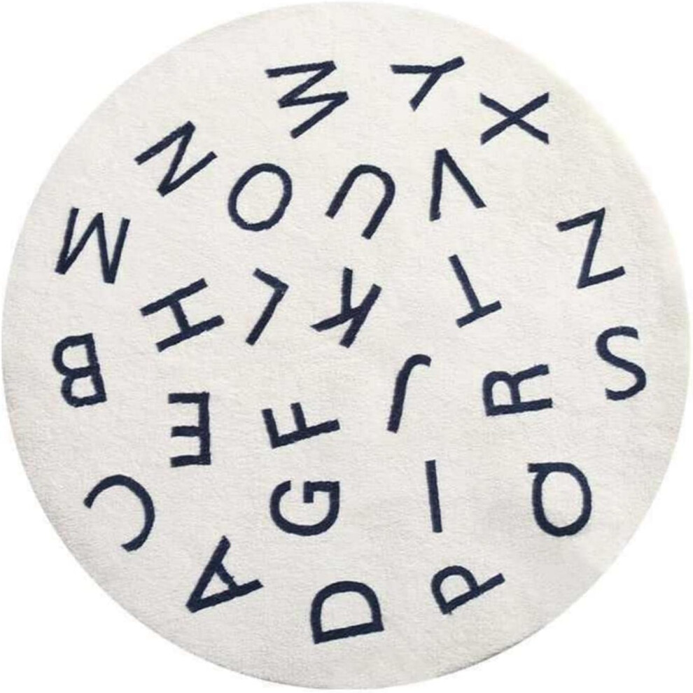 Abc Alphabet Round Rug Soft Plush Nonslip Carpet 120 Cm For Baby Kids Nursery Classroom Decor White
