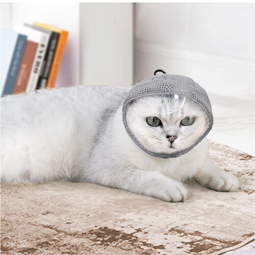Cat Muzzle For Grooming Adjustable Breathable Mesh Cat Mask For Nail Clipping Grey Size M