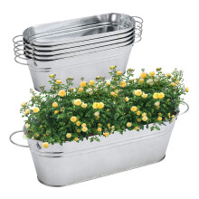 Dekorative blomsterkasser med håndtak, galvaniserte metallbøtter egnet for landlig innredning med bærbart håndtak, sølv